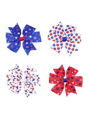 🇺🇸 America 250 Celebration USA Girls Hair Bow Set Patriotic 4th of July New